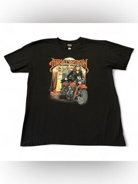 Harley-Davidson Black T-Shirt with Orange Motorcycle Graphic